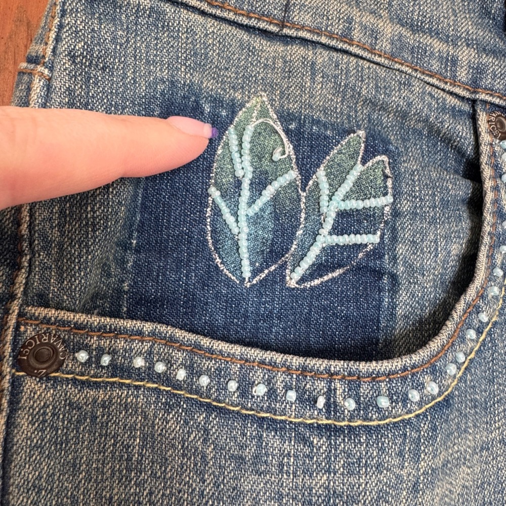 Vintage Z. Cavaricci Beaded Floral Jeans 10 Embroidered Y2K 90s Botany Cottage - Picture 4 of 11